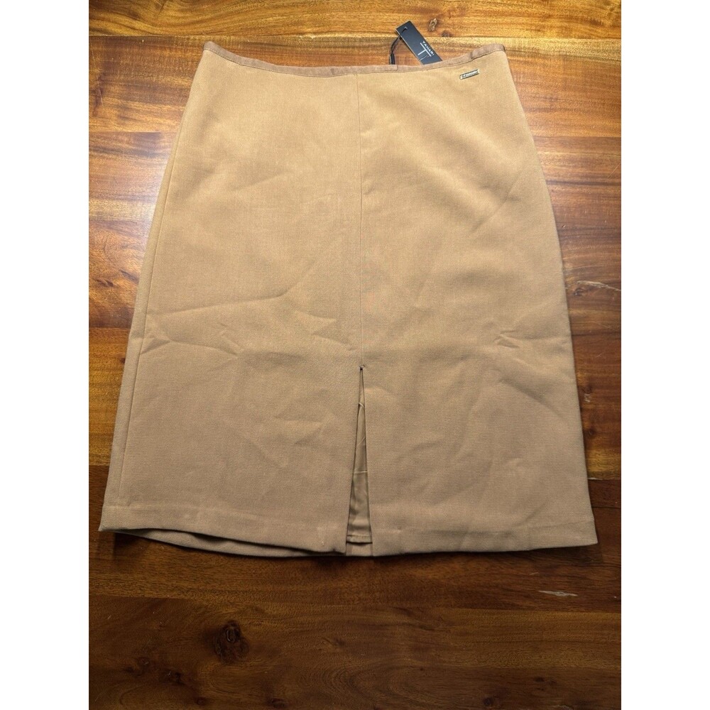 TAHARI Womens Knee Length Pencil Skirt Size 12 Cognac Brown Front Vent Slit NWT